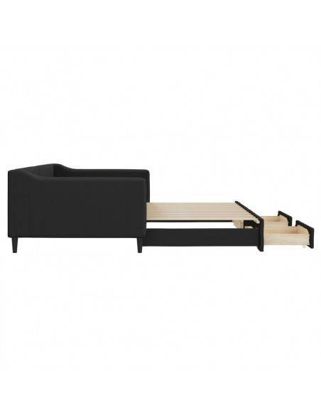 Divano Letto Estraibile con Cassetti Nero 100x200 cm in Tessuto