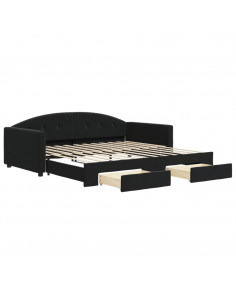 Divano Letto Estraibile con Cassetti Nero 100x200 cm in Velluto