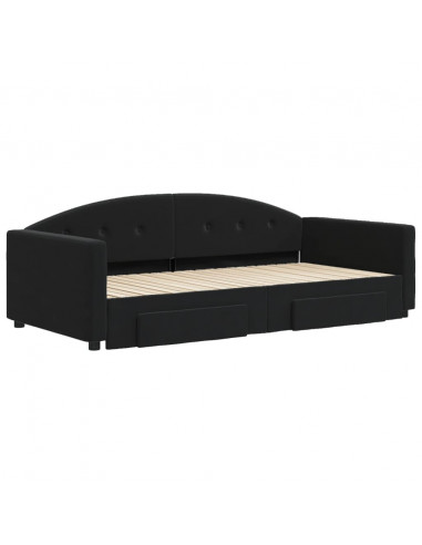 Divano Letto Estraibile con Cassetti Nero 100x200 cm in Velluto