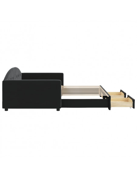 Divano Letto Estraibile con Cassetti Nero 100x200 cm in Velluto