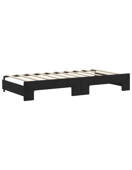 Divano Letto Estraibile con Cassetti Nero 90x190 cm in Velluto