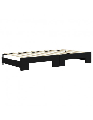 Divano Letto Estraibile con Cassetti Nero 90x190 cm in Velluto