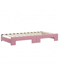 Divano Letto Estraibile con Cassetti Rosa 100x200 cm Velluto 2