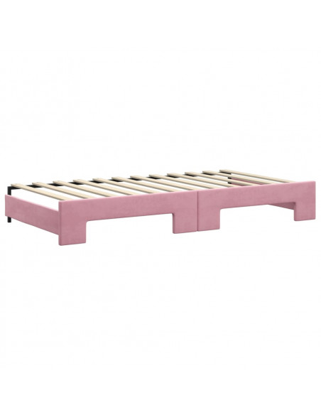 Divano Letto Estraibile con Cassetti Rosa 100x200 cm Velluto