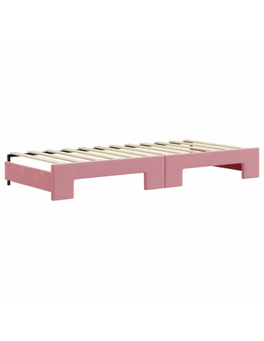 Divano Letto Estraibile con Cassetti Rosa 90x200 cm Velluto