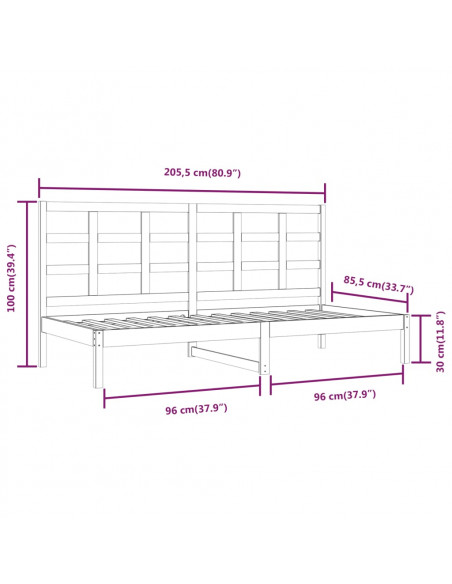 Dormeuse senza Materasso Bianca 80x200 cm Legno Massello Pino