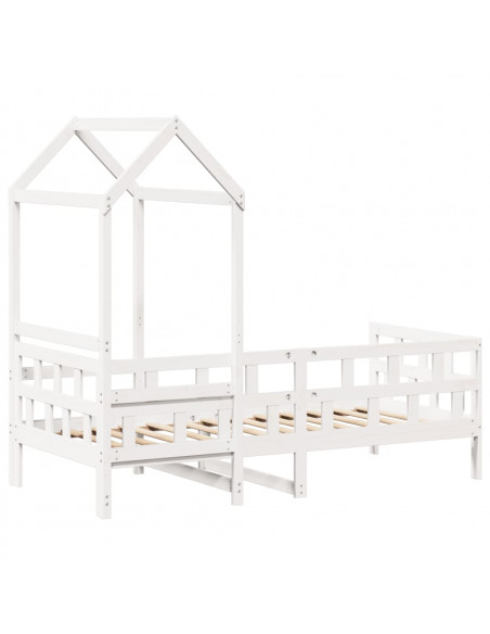 Dormeuse con Tetto 90x190 cm Bianco in Legno Massello di Pino