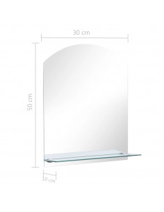 Specchio da Parete con Mensola 30x50 cm in Vetro Temperato