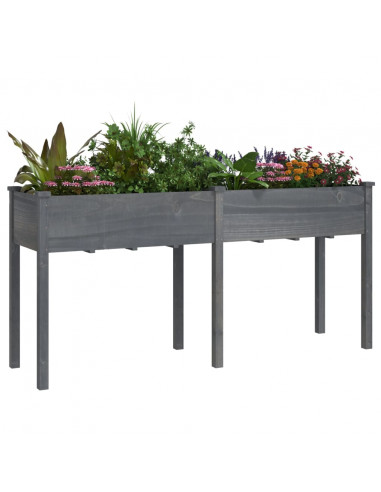 Fioriera con Fodera Grigia 161x45x76cm Legno Massello di Abete