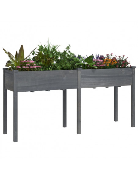 Fioriera con Fodera Grigia 161x45x76cm Legno Massello di Abete
