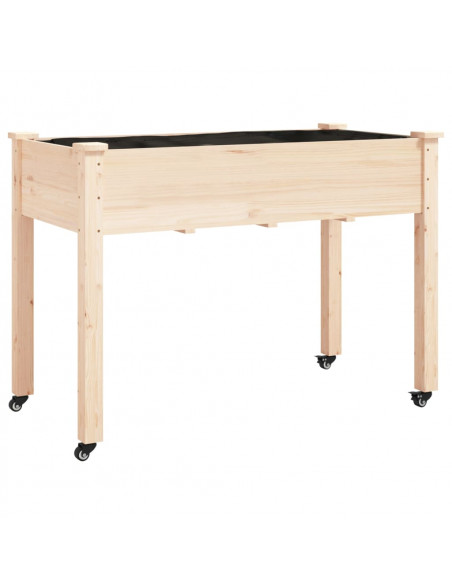Fioriera con Ruote e Fodera 118x59x80cm Legno Massello di Abete