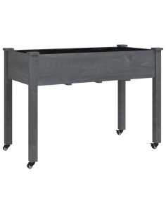 Fioriera Ruote e Fodera Grigia 118x59x80cm Legno Massello Abete