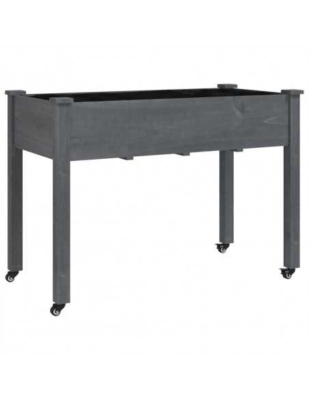 Fioriera Ruote e Fodera Grigia 118x59x80cm Legno Massello Abete
