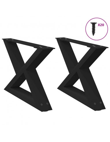 Gambe per Tavolino 2 pz Nero 60x(30-31,3) cm in Acciaio