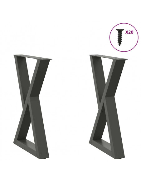Gambe per Tavolo da Pranzo 2pz Antracite 60x(72-73,3)cm Acciaio