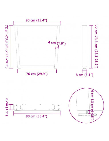 Gambe per Tavolo Pranzo a V 2pz Naturale 90x(72-73,3)cm Acciaio
