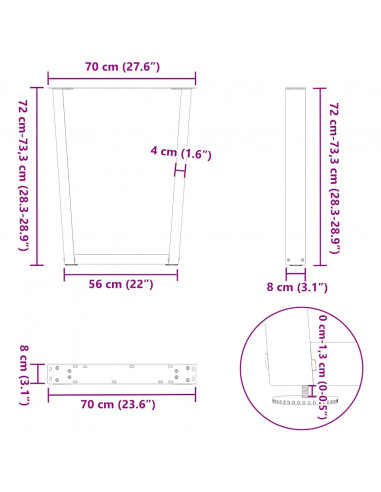 Gambe per Tavolo Pranzo a V 3pz Naturale 70x(72-73,3)cm Acciaio