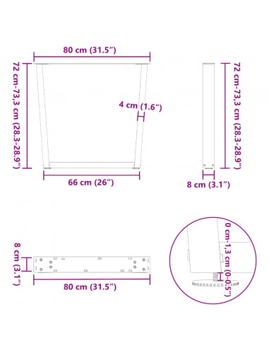 Gambe per Tavolo Pranzo a V 3pz Naturale 80x(72-73,3)cm Acciaio