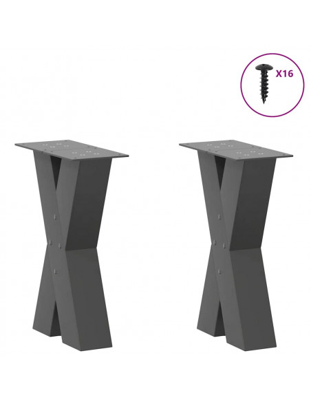 Gambe Tavolino Caffè a X 2 pz Antracite 28x(42-43) cm Acciaio