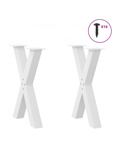 Gambe per tavolo da pranzo a forma di X 2 pz bianche 60x(72-73) cm in acciaio