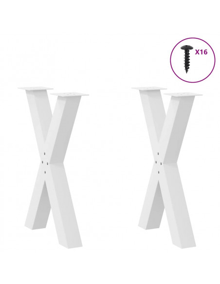 Gambe per tavolo da pranzo a forma di X 2 pz bianche 60x(72-73) cm in acciaio