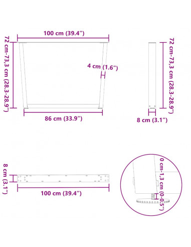 Gambe Tavolo Pranzo a V 2 pz Naturale 100x(72-73,3)cm Acciaio