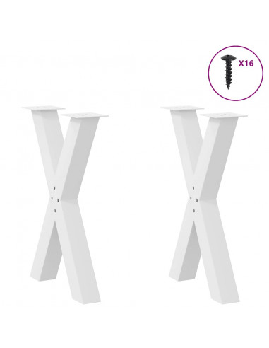 Gambe per tavolo da pranzo a forma di X 2 pz bianche 50x(72-73) cm in acciaio