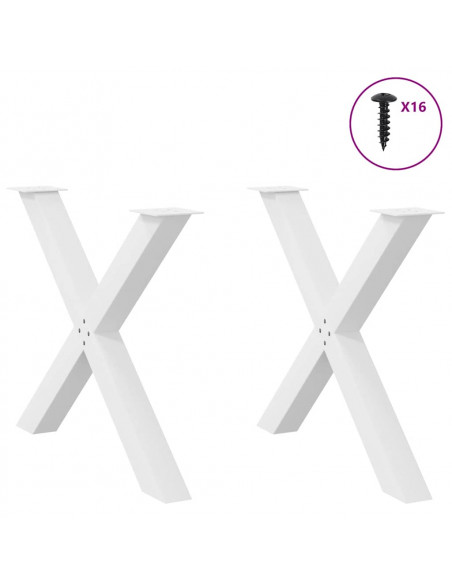 Gambe per tavolo da pranzo a forma di X 2 pz bianche 90x(72-73) cm in acciaio