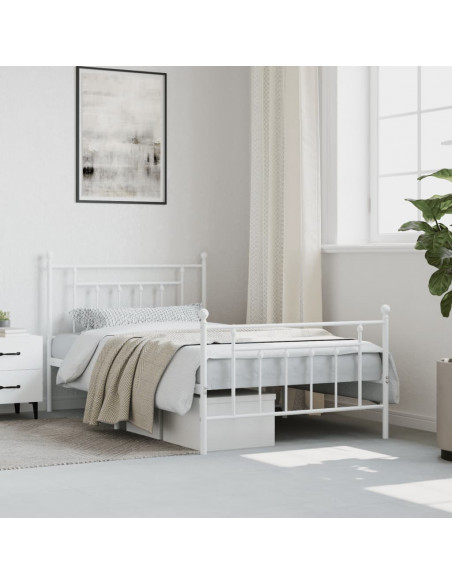 Giroletto con Testiera e Pediera Metallo Bianco 100x200 cm
