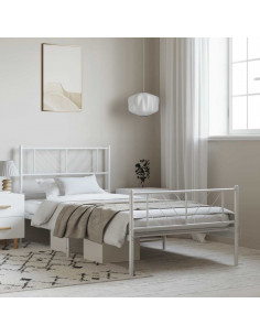 Giroletto con Testiera e Pediera Metallo Bianco 100x200 cm 2