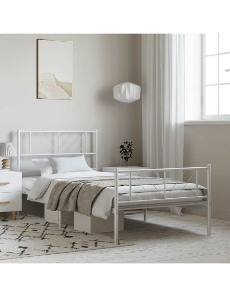 Giroletto con Testiera e Pediera Metallo Bianco 100x200 cm