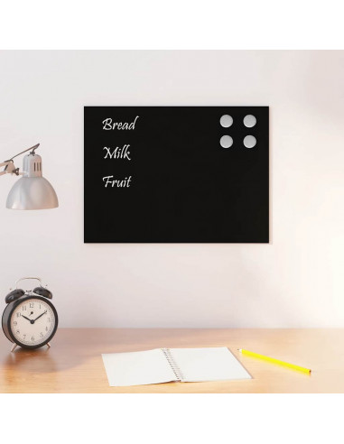 Lavagna Magnetica a Parete Nera 40x30 cm Vetro Temperato