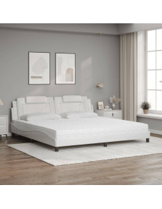 Letto con Materasso Bianco 200x200cm in Similpelle 2