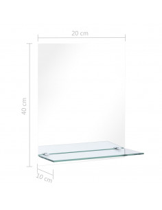 Specchio da Parete con Mensola 20x40 cm in Vetro Temperato