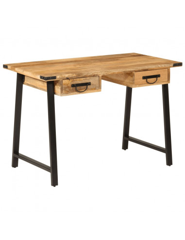 Scrivania con Cassetti 105x55x70 cm Legno Massello Mango Ferro
