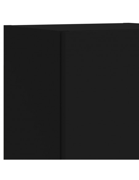 Mobili TV a Muro con LED 4pz Neri in Legno Multistrato