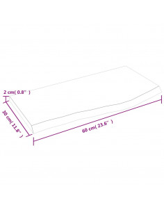 Piano Bagno Marrone Scuro 60x30x2 cm Legno Massello Trattato