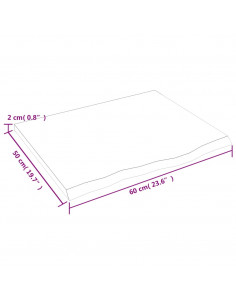 Piano per Tavolo 60x50x2 cm in Rovere Massello Non Trattato