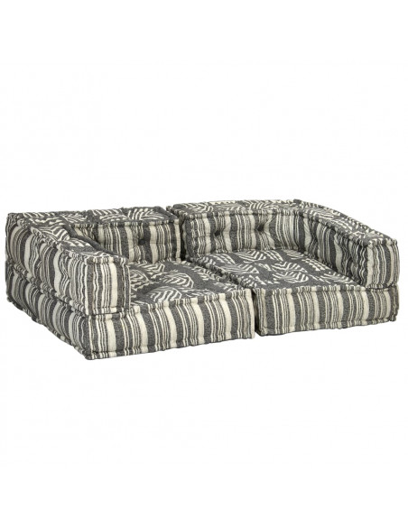 Pouf Modulare a 2 Posti in Tessuto Grigio a Strisce