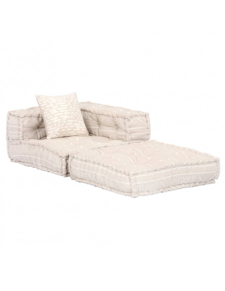 Pouf Modulare a 4 Posti Beige in Tessuto