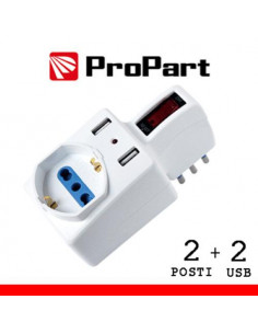 ProPart Adattatore 2pos bipasso/schuko +USB spina10A salvasp. + int.