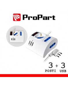 ProPart Multipresa 3pos tavolo bipasso + bip/schuko + USB sp16A +int