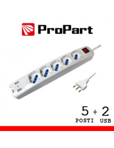 ProPart Multipresa 5pos bipasso/schuko + USB spina16A +interr.