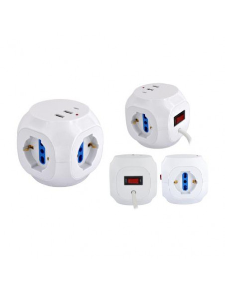 ProPart Multipresa Cubo da tavolo 3pos bip/schuko + 3USB + TypeC