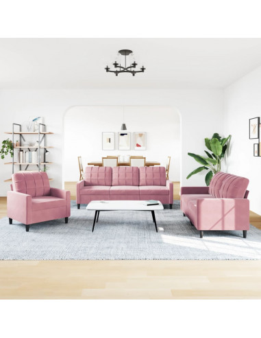 Set di Divani 3 pz con Cuscini rosa in Velluto