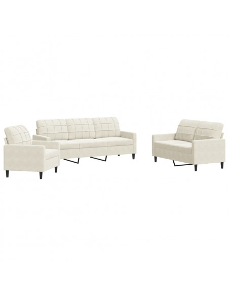 Set di Divani 3 pz con Cuscini Crema in Velluto