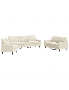 Set di Divani 3 pz con Cuscini Crema in Velluto 2