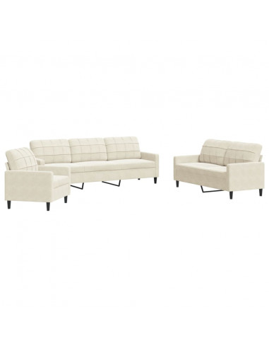 Set di Divani 3 pz con Cuscini Crema in Velluto