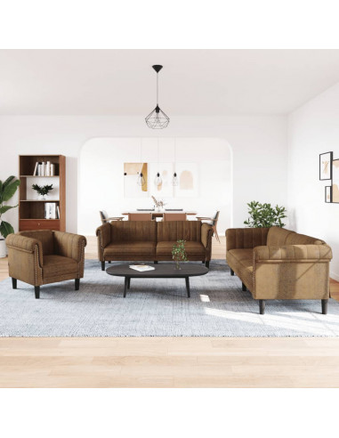 Set di Divani 3 pz Marrone in Velluto