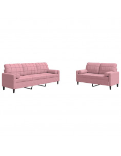 Set di Divani 2 pz con Cuscini e Rinforzi rosa in Velluto 2